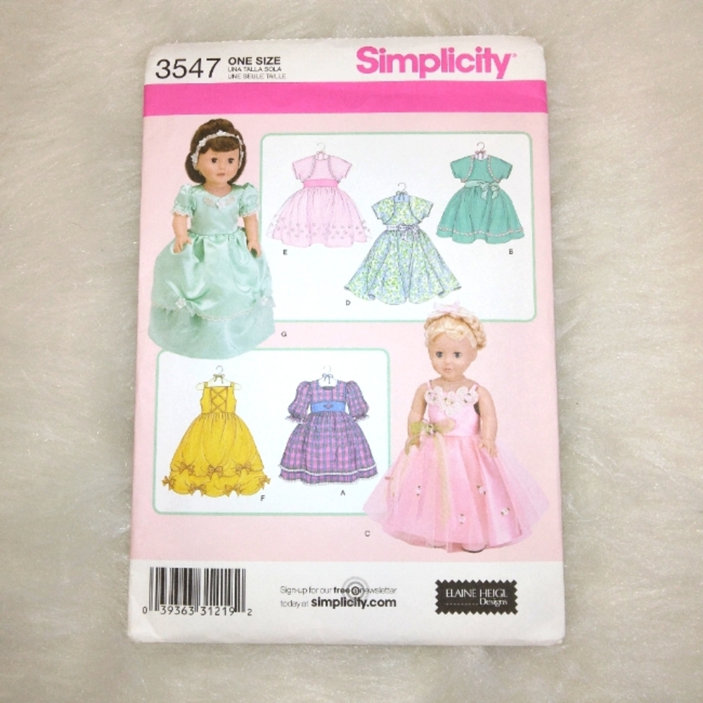 Simplicity 3547 Gowns & Dresses for American Girl Doll and 18" dolls